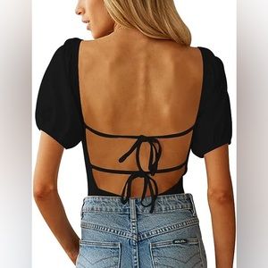 Backless Puff Sleeve Bodysuit